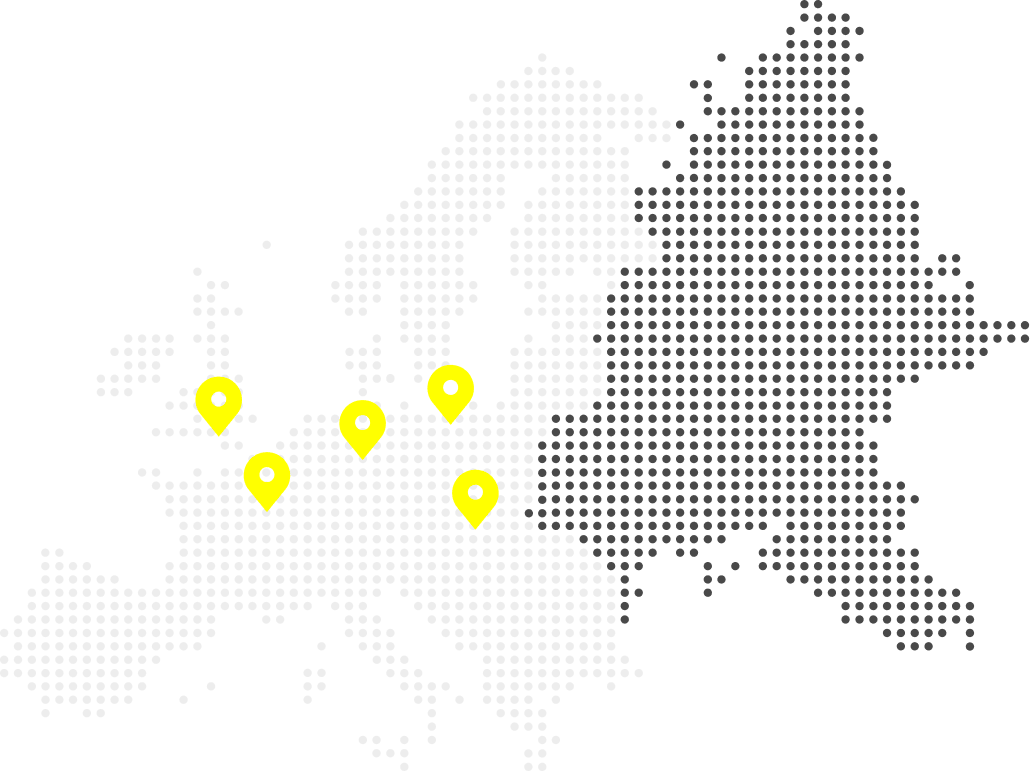 Map of Europe with 8 warehouse locations